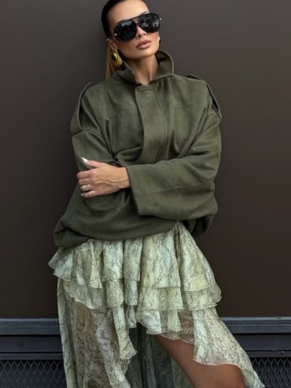 Zara Faux Suede Green Bomber